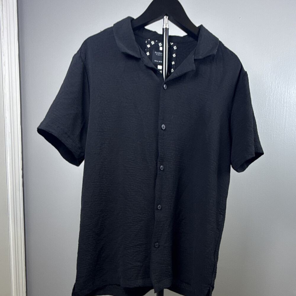 Cactus Man Ricky Singh Men's Black Solid Short Sleeve Button-Up Point Collar M
